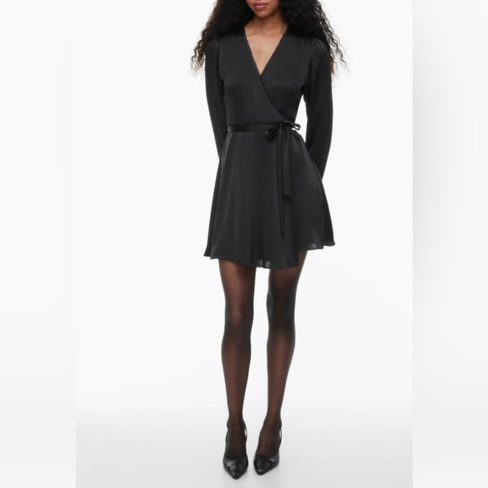 Aritzia Black Mademoiselle Satin Longsleeve Dress